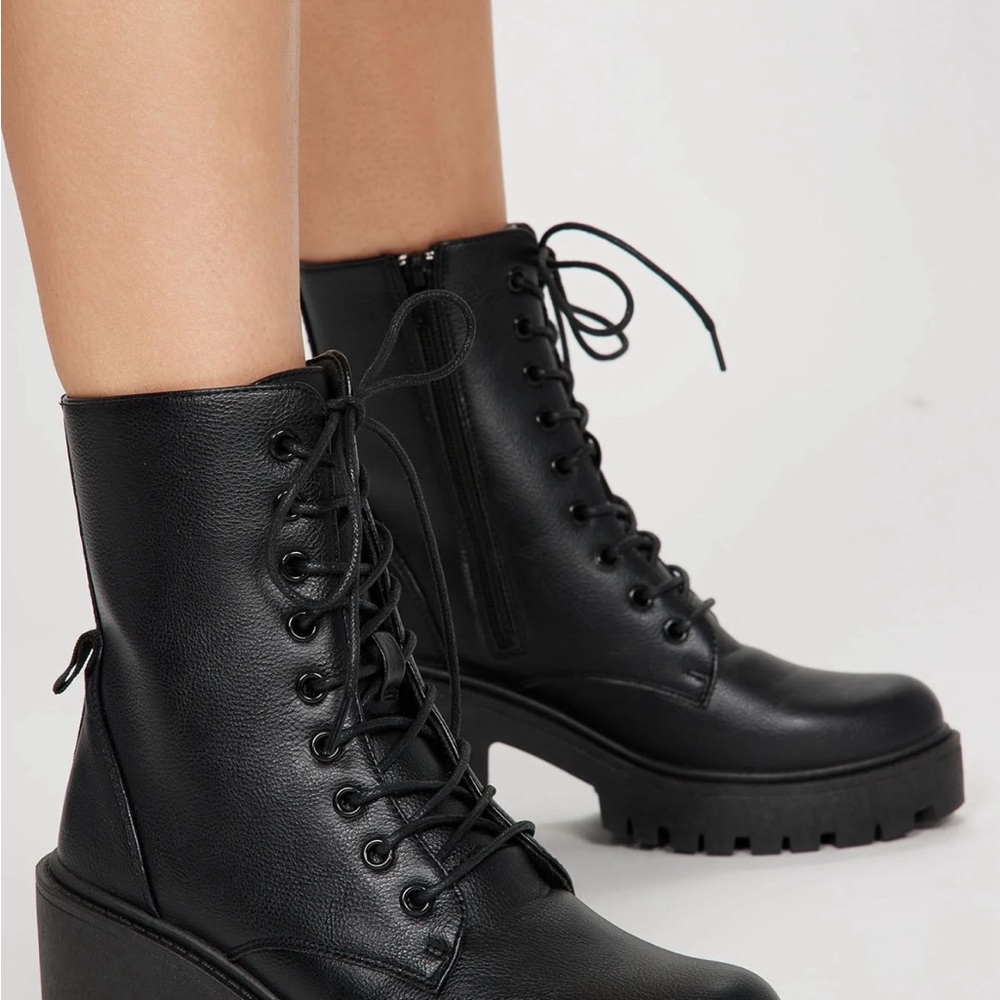 Black Lace-Up Ankle Boots